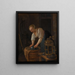 Kvinde, der vasker metalgenstande - Jan Steen — indrammet kunstværk på væggen