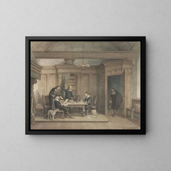 Cinq hommes dans un intérieur - Jan Striening | Reproduction — indrammet kunstværk på væggen