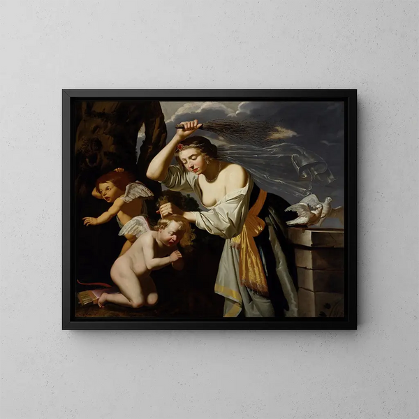 Vénus châtiant Cupidon - Jan van Bijlert — indrammet kunstværk på væggen