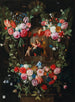 et maleri med en blomsterkrans omgiver en cartouche med Den Hellige Familie og putti - Jan van Kessel den Ældre — visning af kunstværket