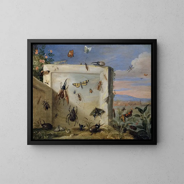 Insektkunsttryk på en stenflise - Jan van Kessel den Ældre — indrammet kunstværk på væggen