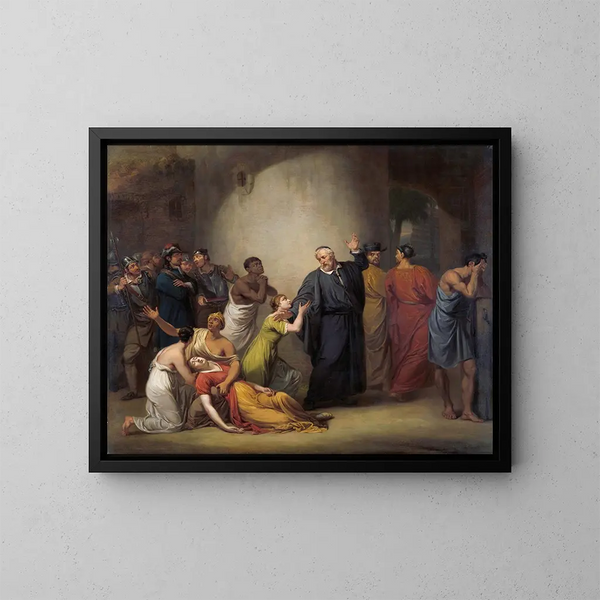 "Det frivillige offer" af den reverend Hambroeck i Taiwan i 1662 - Jan Willem Pieneman — indrammet kunstværk på væggen