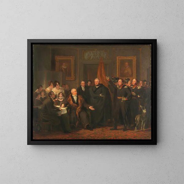 "Le triumvirat prenant le pouvoir au nom du prince d'Orange", 21. november 1813 - Jan Willem Pieneman — indrammet kunstværk på væggen