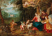La Sainte Famille avec l'Enfant Saint Jean et des anges dans un paysage boisé avec un château entouré de douves en arrière-plan - Jan van Balen — visning af kunstværket