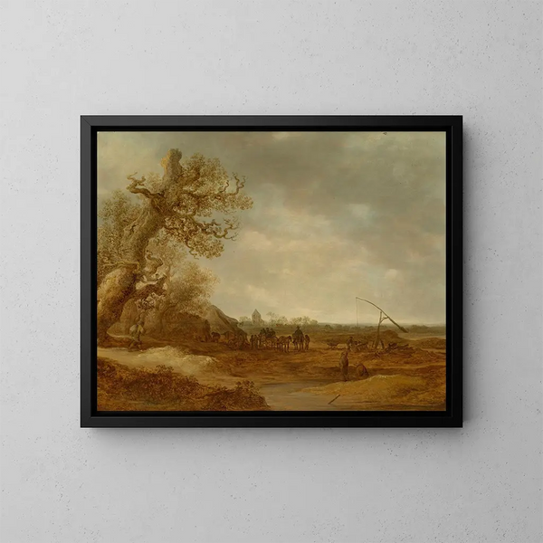 Et landskab med klitter og figurer - Jan van Goyen — indrammet kunstværk på væggen