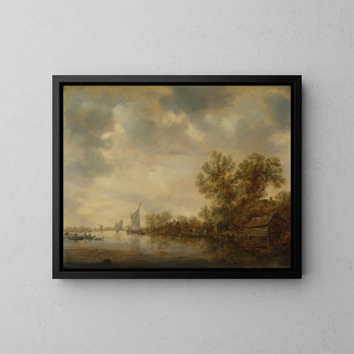 Jan van Goyen - A river landscape with sailing vessels fishermens boats and a ferry with peasants and cattle.webp