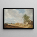 Et bredt landskab med en hytte og rejsende på en åben vej - Jan van Goyen — indrammet kunstværk på væggen