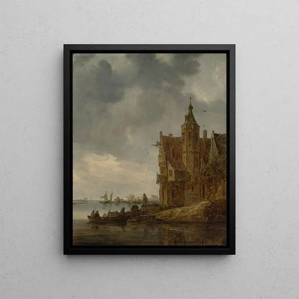 Landhus maleri nær vandet - Jan van Goyen — indrammet kunstværk på væggen