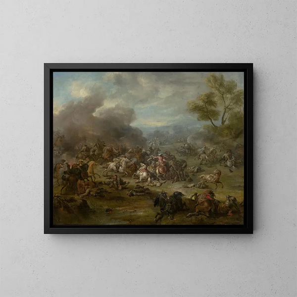 En slagscène - Jan van Huchtenburg — indrammet kunstværk på væggen