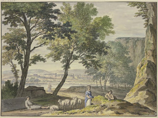 Jan van Huysum - Stilvolle Landschaft mit Schafhirten in der Ferne eine Stadt.webp