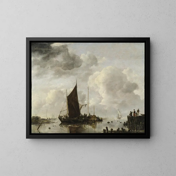 Scène de port avec eau réfléchissante - Jan van de Cappelle — indrammet kunstværk på væggen