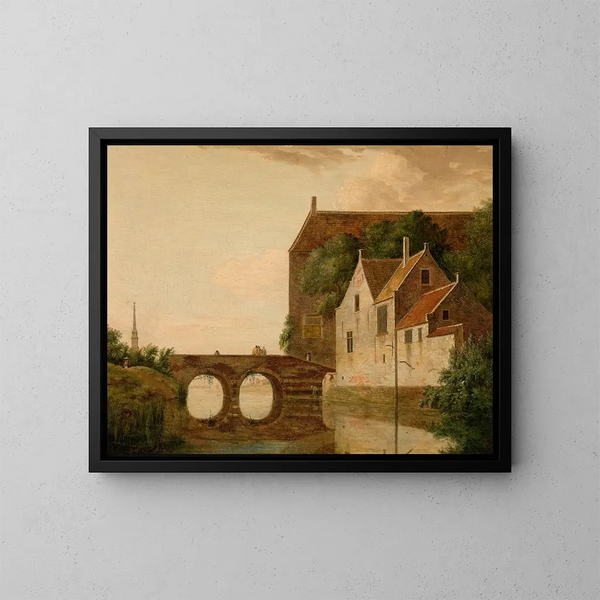 Pont sur une rivière - Jan van der Heyden — indrammet kunstværk på væggen