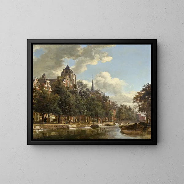 Vue d'un canal néerlandais - Jan van der Heyden — indrammet kunstværk på væggen