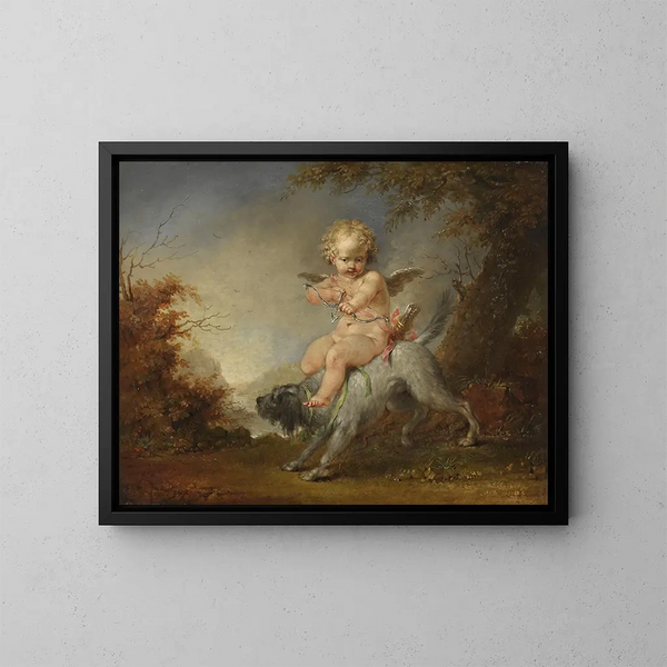 Cupid på en hund - Januarius Zick — indrammet kunstværk på væggen