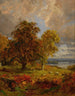 Landskabsmaleri med træer og får nær en busk - Jasper Francis Cropsey — visning af kunstværket