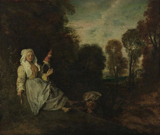 JeanAntoine Watteau - Evening Landscape with Spinner.webp