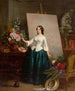 Kvinde maler blomster ved staffel - Jean - Baptiste Antoine Émile Branger — visning af kunstværket