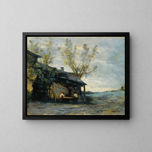En café ved Vaugirard - Jean-Baptiste-Camille Corot — indrammet kunstværk på væggen
