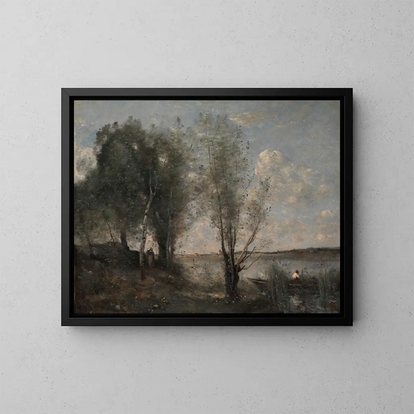 Le batelier parmi les roseaux - Jean-Baptiste-Camille Corot — indrammet kunstværk på væggen