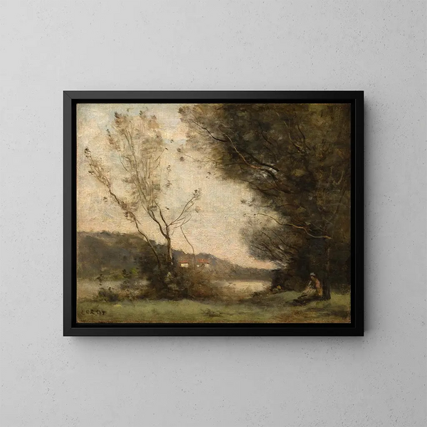 Ved flodbredden - Jean-Baptiste-Camille Corot — indrammet kunstværk på væggen