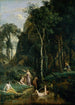 Diane og Actéon Kunsttryk - Diane overrasket i sit bad - Jean-Baptiste-Camille Corot — visning af kunstværket