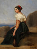 kvinde sidder med en mandolin - Jean-Baptiste-Camille Corot — visning af kunstværket