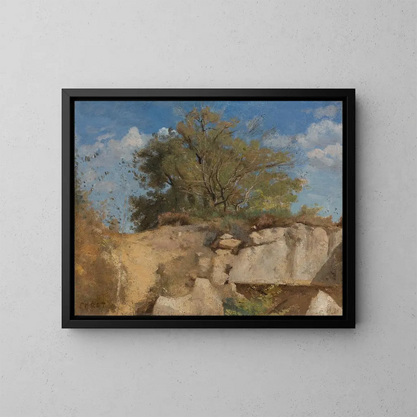 Fontainebleau-maleri, sommet de carrière boisée - Jean-Baptiste-Camille Corot — indrammet kunstværk på væggen