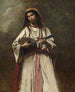 Kvinde fra Romani-folket med mandolin - Jean-Baptiste-Camille Corot — visning af kunstværket