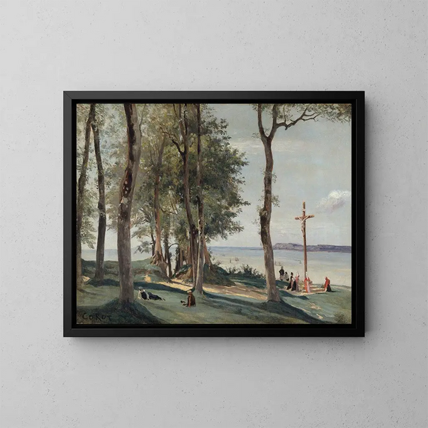 Honfleur Calvaire Maleri - Jean-Baptiste-Camille Corot — indrammet kunstværk på væggen