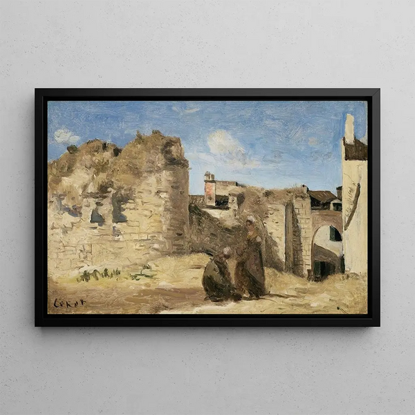 La Rochelle, et hjørne af kommandoens gård - Jean-Baptiste-Camille Corot — indrammet kunstværk på væggen