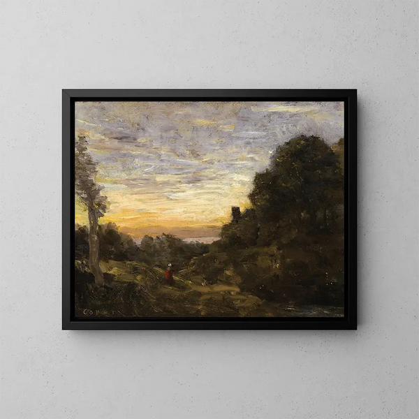 La tour dans les arbres - Jean-Baptiste-Camille Corot — indrammet kunstværk på væggen