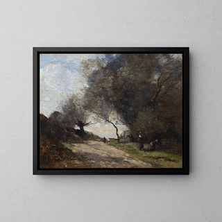 La høst ved vejkanten - Jean-Baptiste-Camille Corot — indrammet kunstværk på væggen