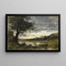 Landskabsmaleri ved solnedgang - Jean-Baptiste-Camille Corot — indrammet kunstværk på væggen