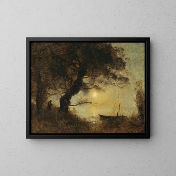 Le Bateau au clair de lune - Jean-Baptiste-Camille Corot — indrammet kunstværk på væggen