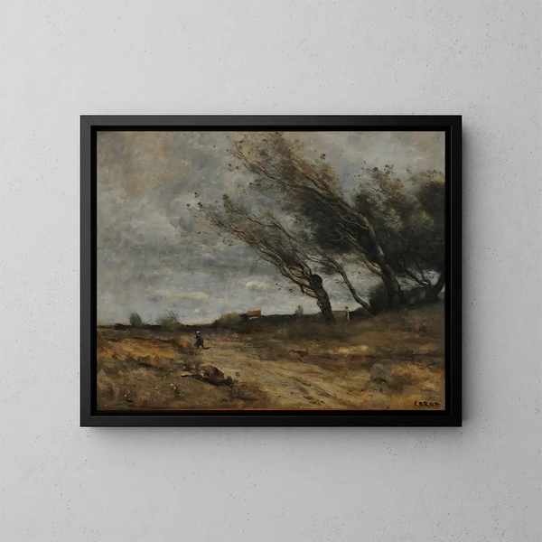 Le Coup de vent - Jean-Baptiste-Camille Corot — indrammet kunstværk på væggen