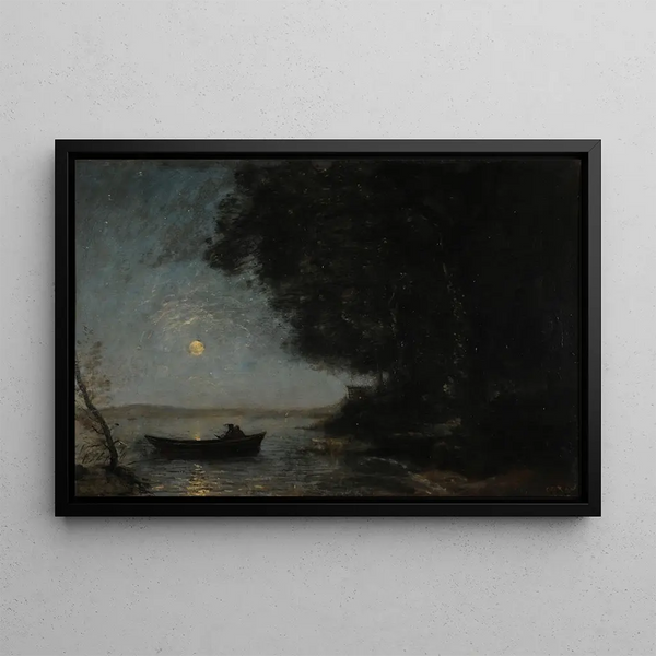 Le lac, nattens effekt - Jean-Baptiste-Camille Corot — indrammet kunstværk på væggen