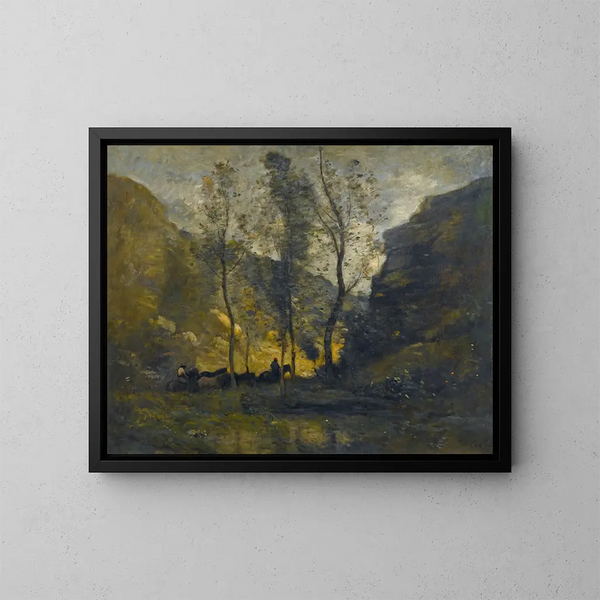 Les Contrebandiers - Jean-Baptiste-Camille Corot — indrammet kunstværk på væggen
