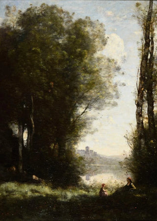 JeanBaptisteCamille Corot - Les Deux soeurs sous les arbres au bord du lac.webp