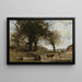 Køerne ved Fontainen - Jean-Baptiste-Camille Corot — indrammet kunstværk på væggen