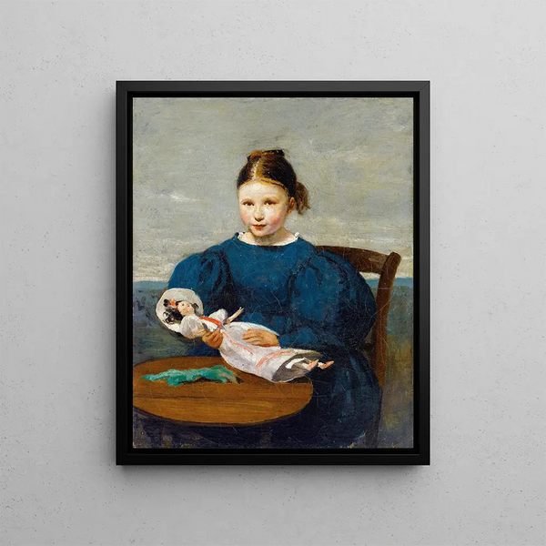 Lille pige med en dukke - Jean-Baptiste-Camille Corot — indrammet kunstværk på væggen