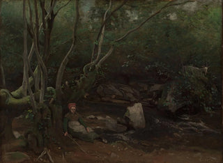 en gedepige, der sidder ved en bæk i en skov - Jean-Baptiste-Camille Corot — visning af kunstværket