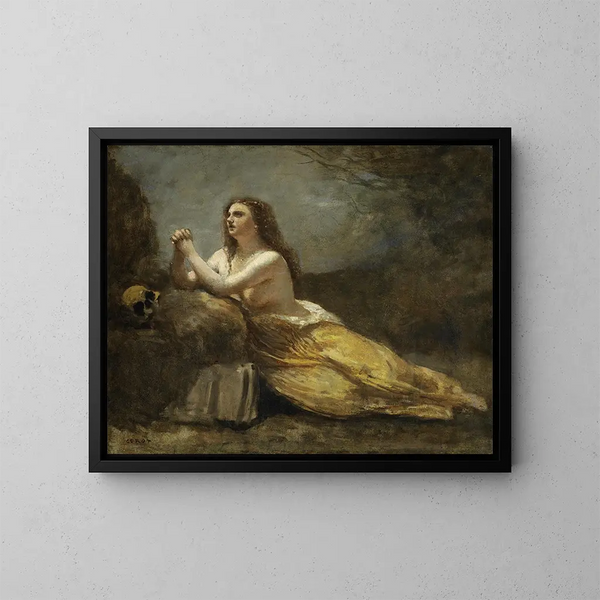 Madeleine i bøn - Jean-Baptiste-Camille Corot — indrammet kunstværk på væggen