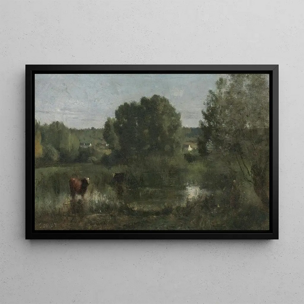 Marcoussis La Mare aux Vaches - Jean-Baptiste-Camille Corot — indrammet kunstværk på væggen