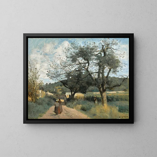 Marcoussis-maleri, vej gennem markerne - Jean-Baptiste-Camille Corot — indrammet kunstværk på væggen