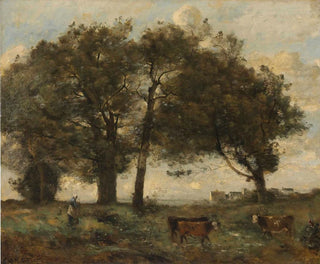 Marécages boisés med tre køer - Jean-Baptiste-Camille Corot — visning af kunstværket