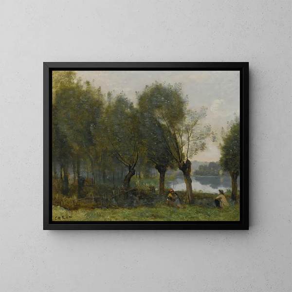 Montgeron, Saulaie ved vandkanten - Jean-Baptiste-Camille Corot — indrammet kunstværk på væggen
