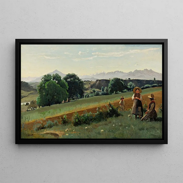 Mornex, Haute-Savoie, i baggrunden Mont Blanc - Jean-Baptiste-Camille Corot — indrammet kunstværk på væggen