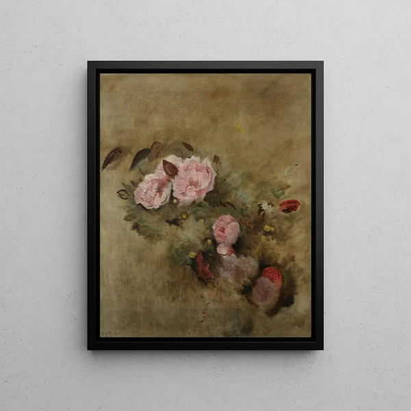 naturtro maleri med blomsterbuket - Jean-Baptiste-Camille Corot — indrammet kunstværk på væggen