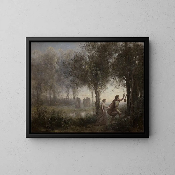 Orfeus, der fører Eurydice ud af underverdenen - Jean-Baptiste-Camille Corot — indrammet kunstværk på væggen