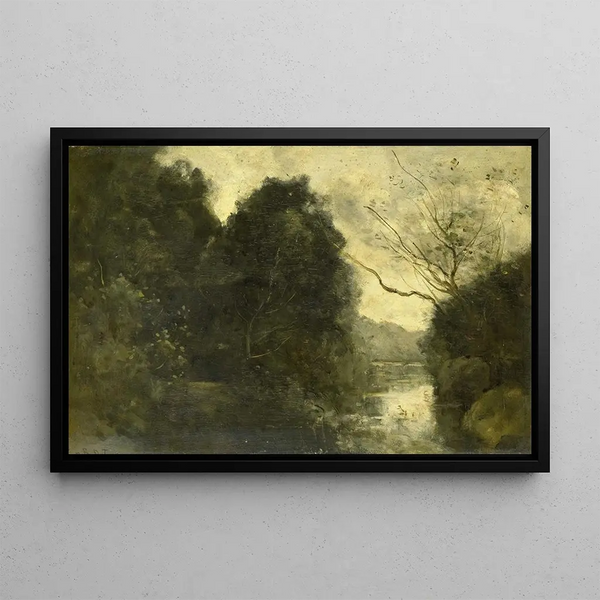 Sø i skoven - Jean-Baptiste-Camille Corot — indrammet kunstværk på væggen